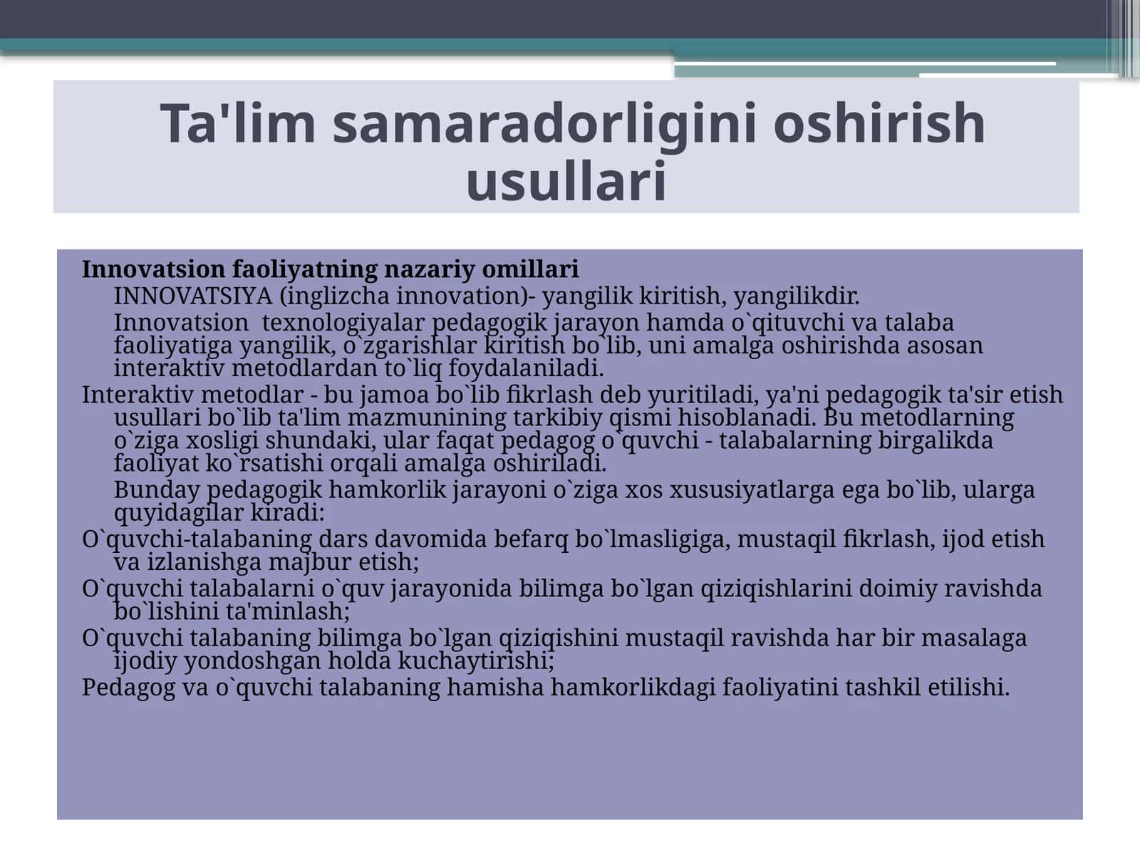 Ta'lim samaradorligini oshirish usullari 1