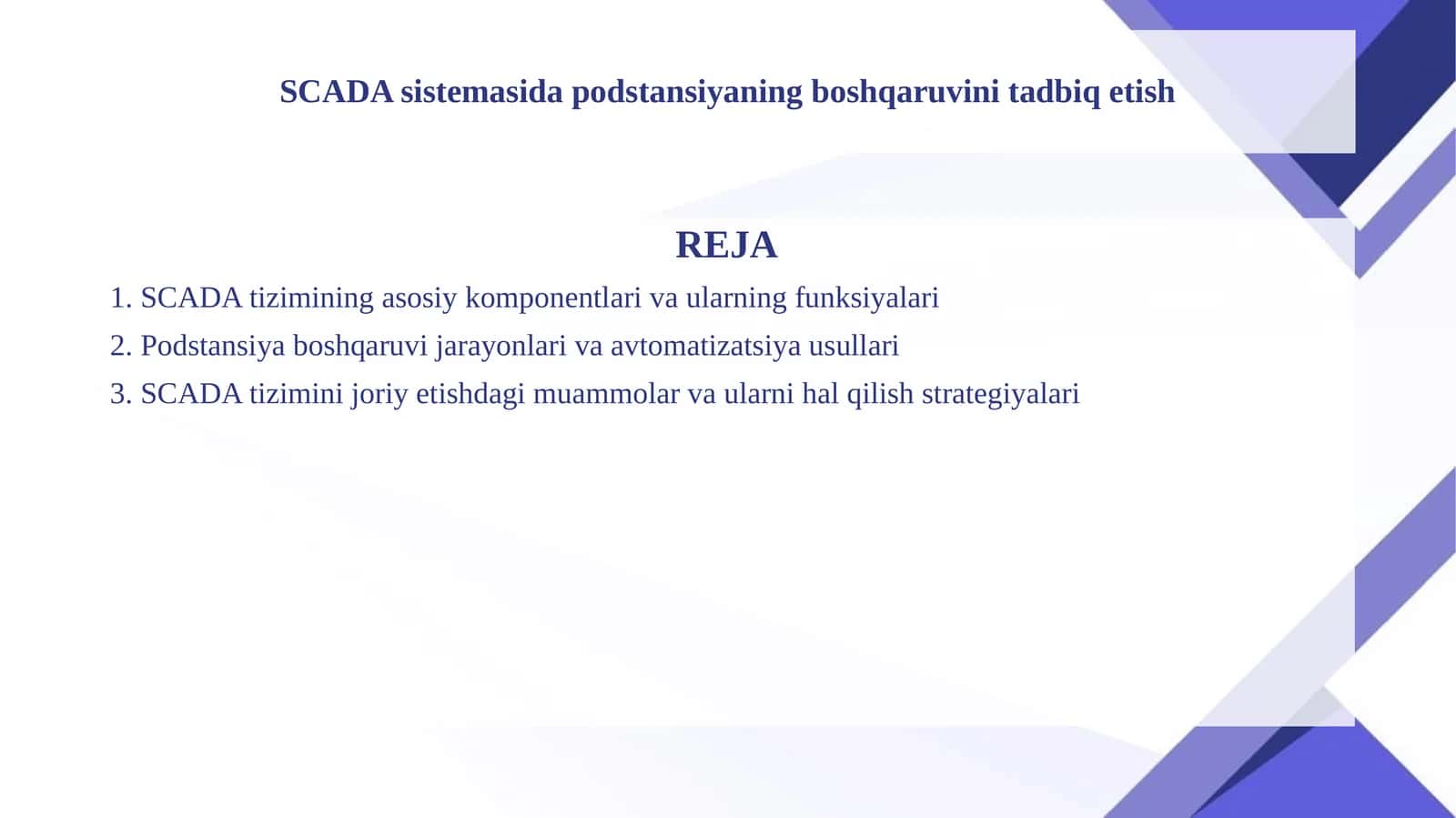 SCADA sistemasida podstansiyaning boshqaruvini tad 1