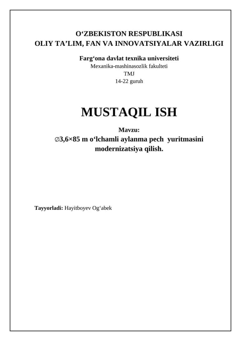 Aylanma pech yuritmasini modernizatsiya qilish 1