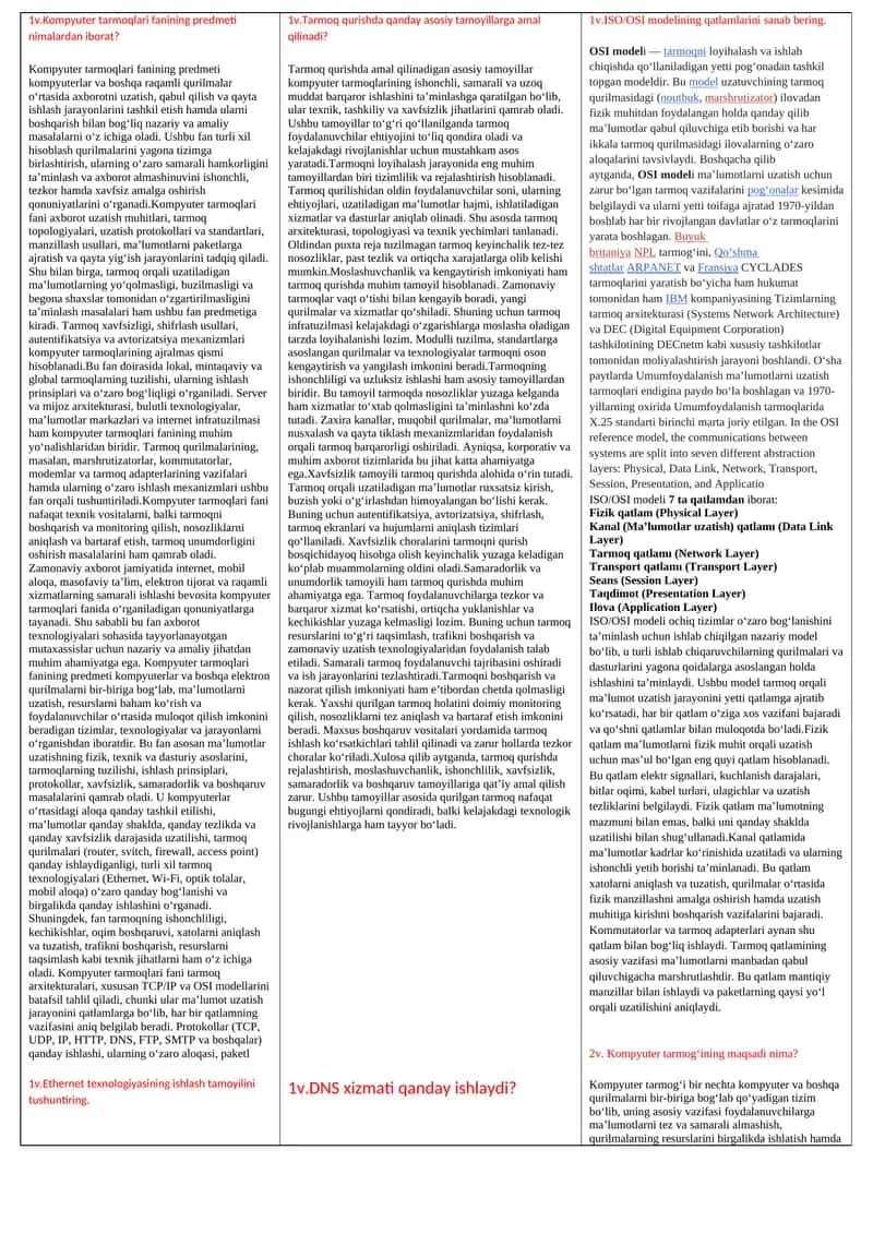 Kompyuter tarmoqlari fanining predmeti 1