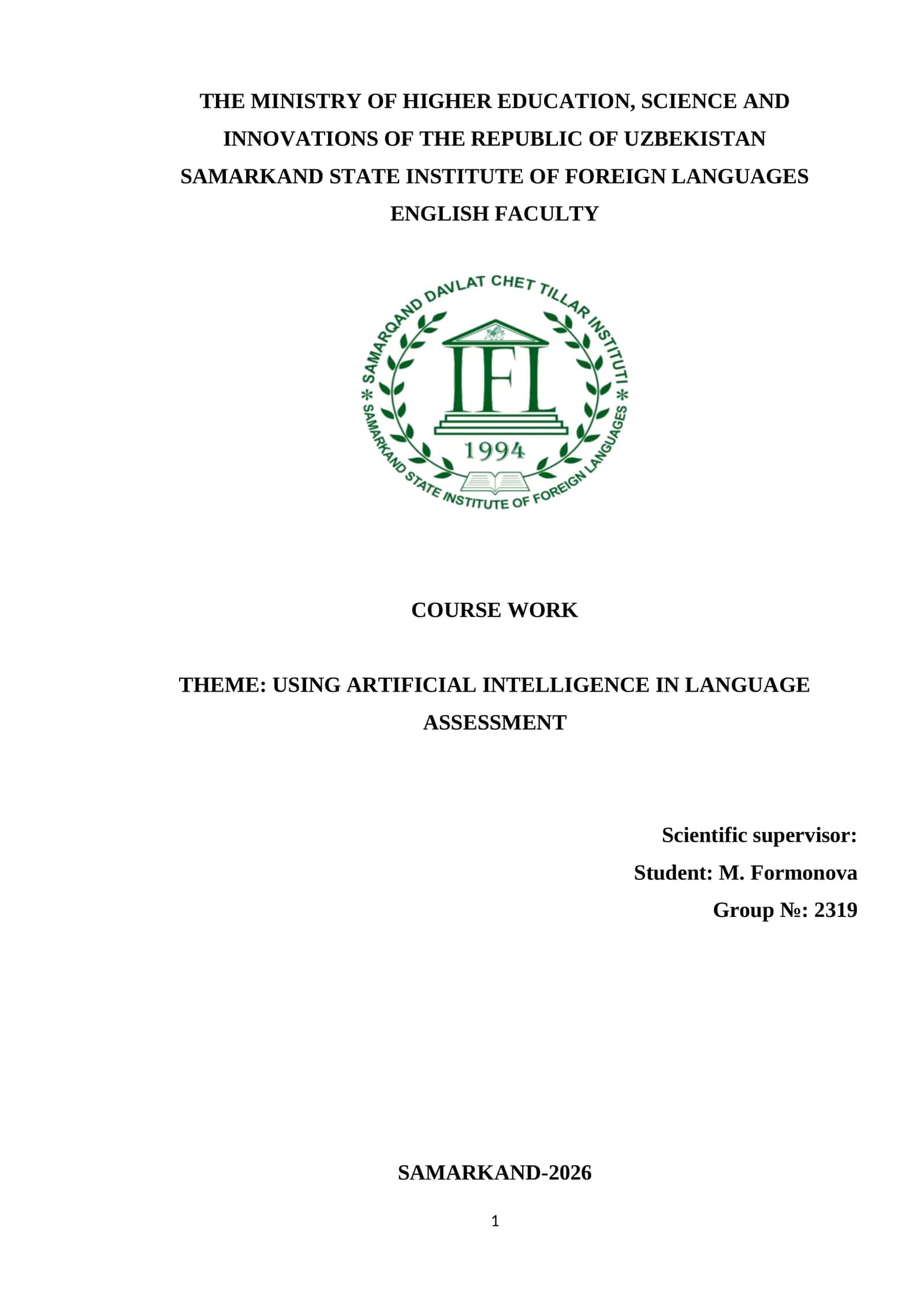 USING ARTIFICIAL INTELLIGENCE IN LANGUAGE ASSESSMENT 1