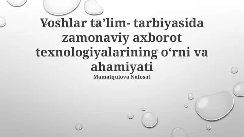 Yoshlar ta'lim- tarbiyasi 1