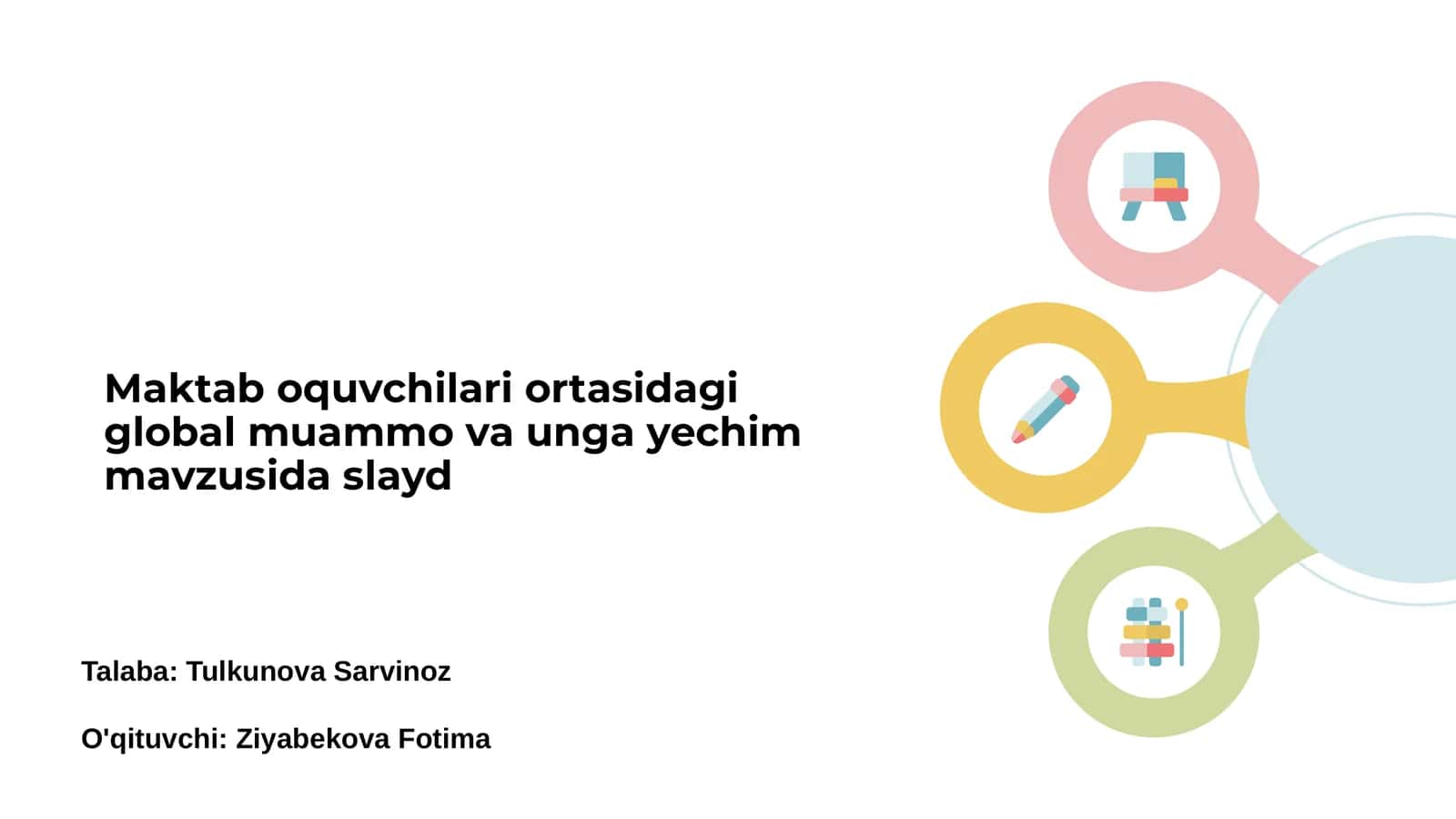 Maktab o'quvchilari ortasidagi global muammo va unga yechim mavzusida slayd 1