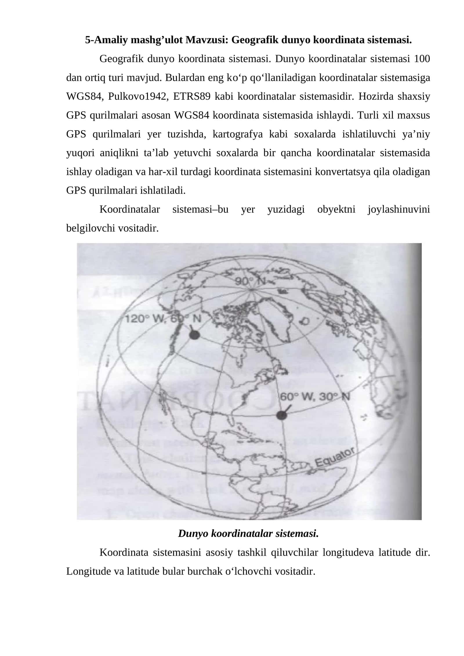 Geografik dunyo koordinata sistemasi 1