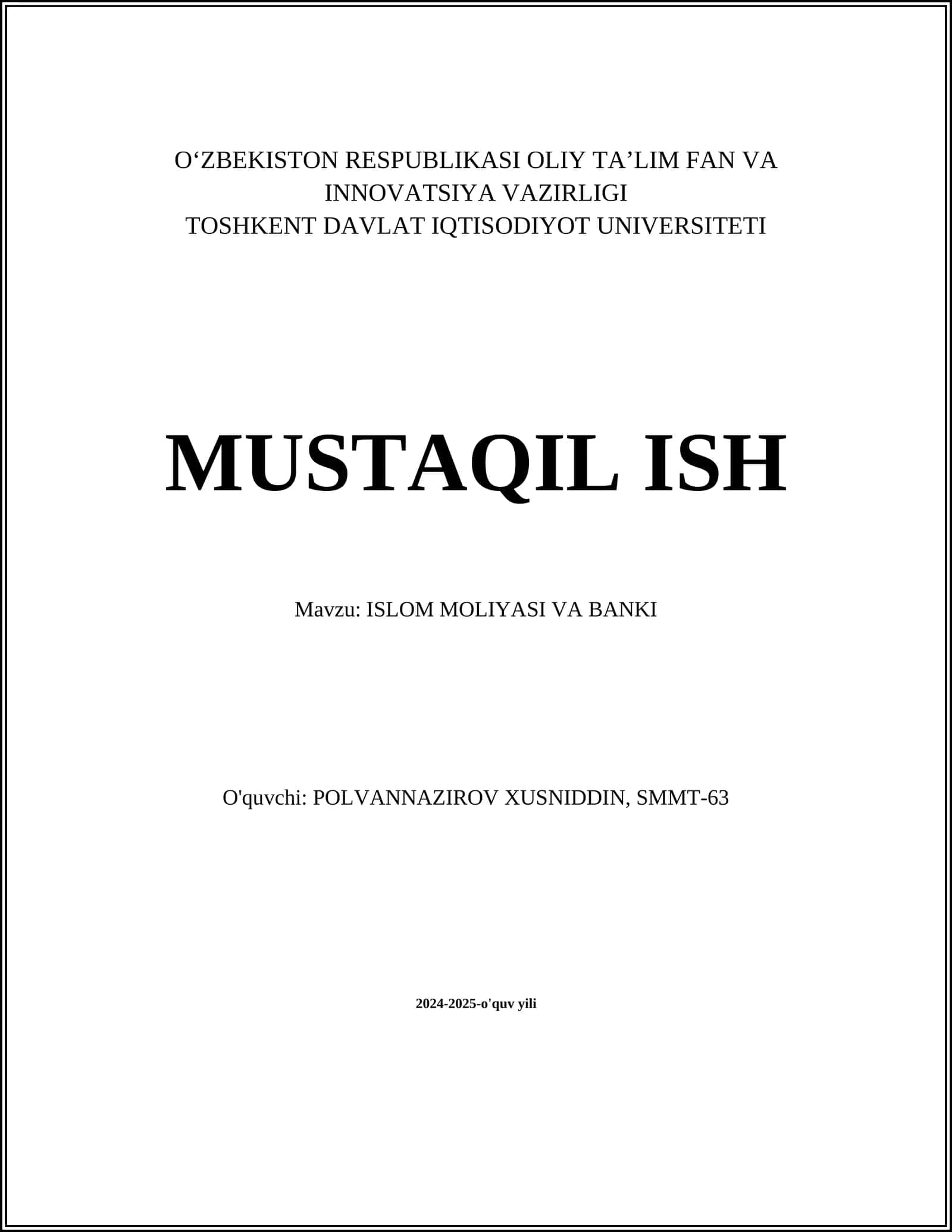 ISLOM MOLIYASI VA BANKI 1