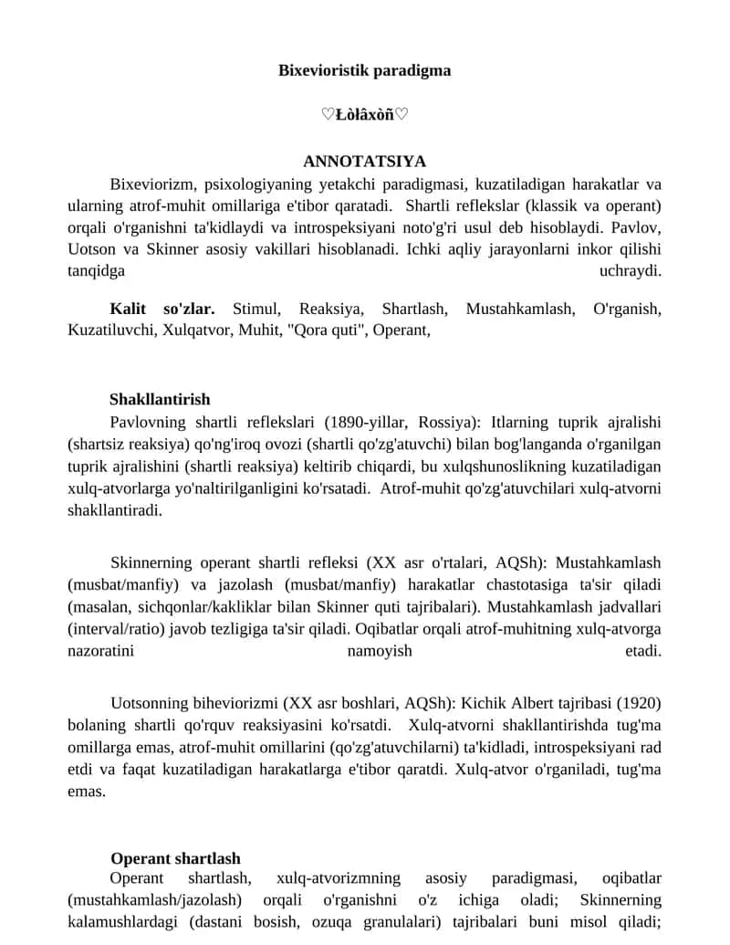 Bixevioristik paradigma 1