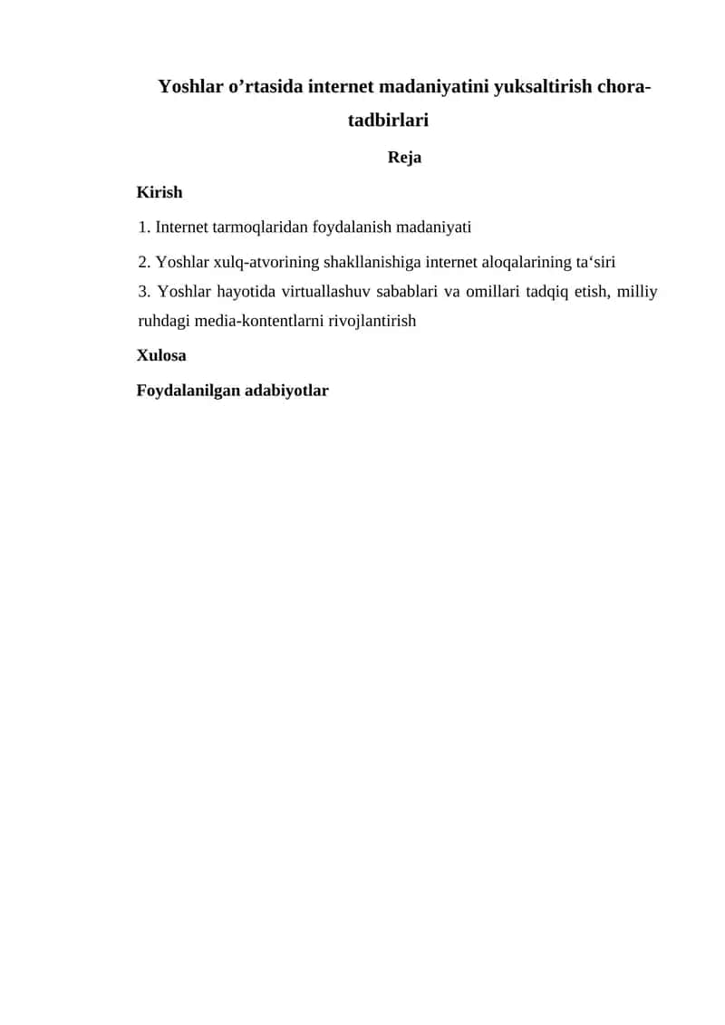 Internet madaniyatini yuksaltirish chora-tadbirlari 1