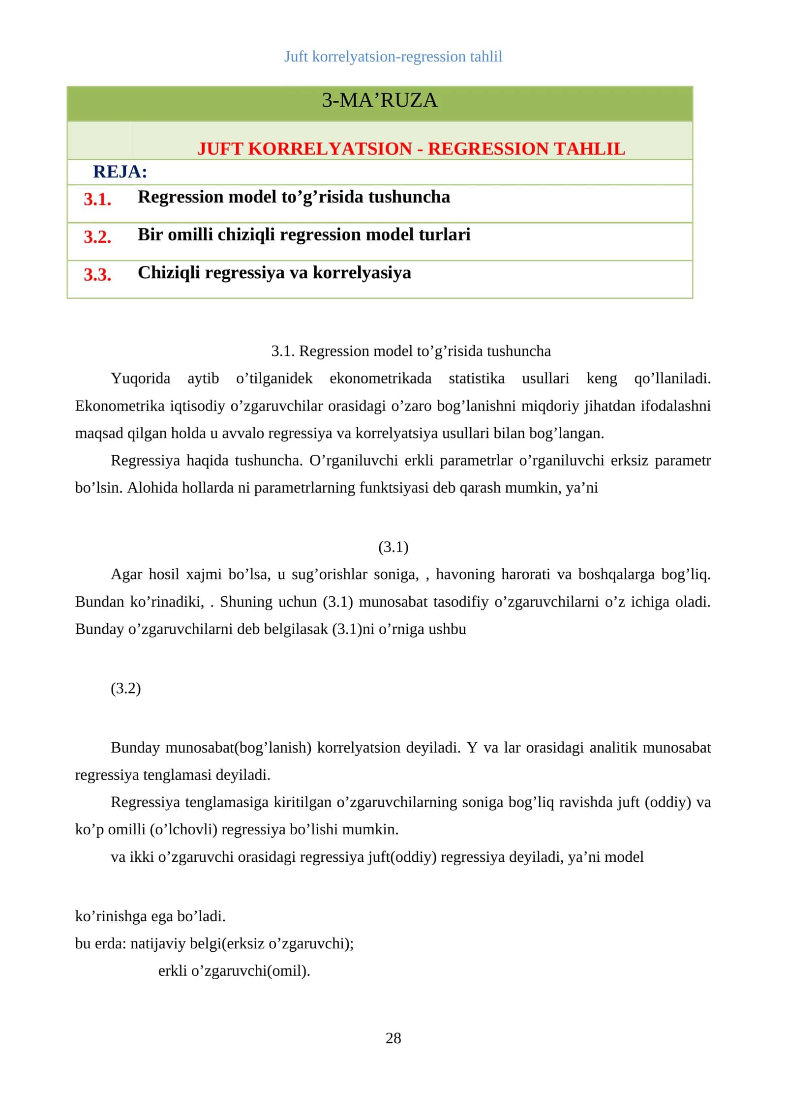 Juft korrelyatsion-regression tahlil 1