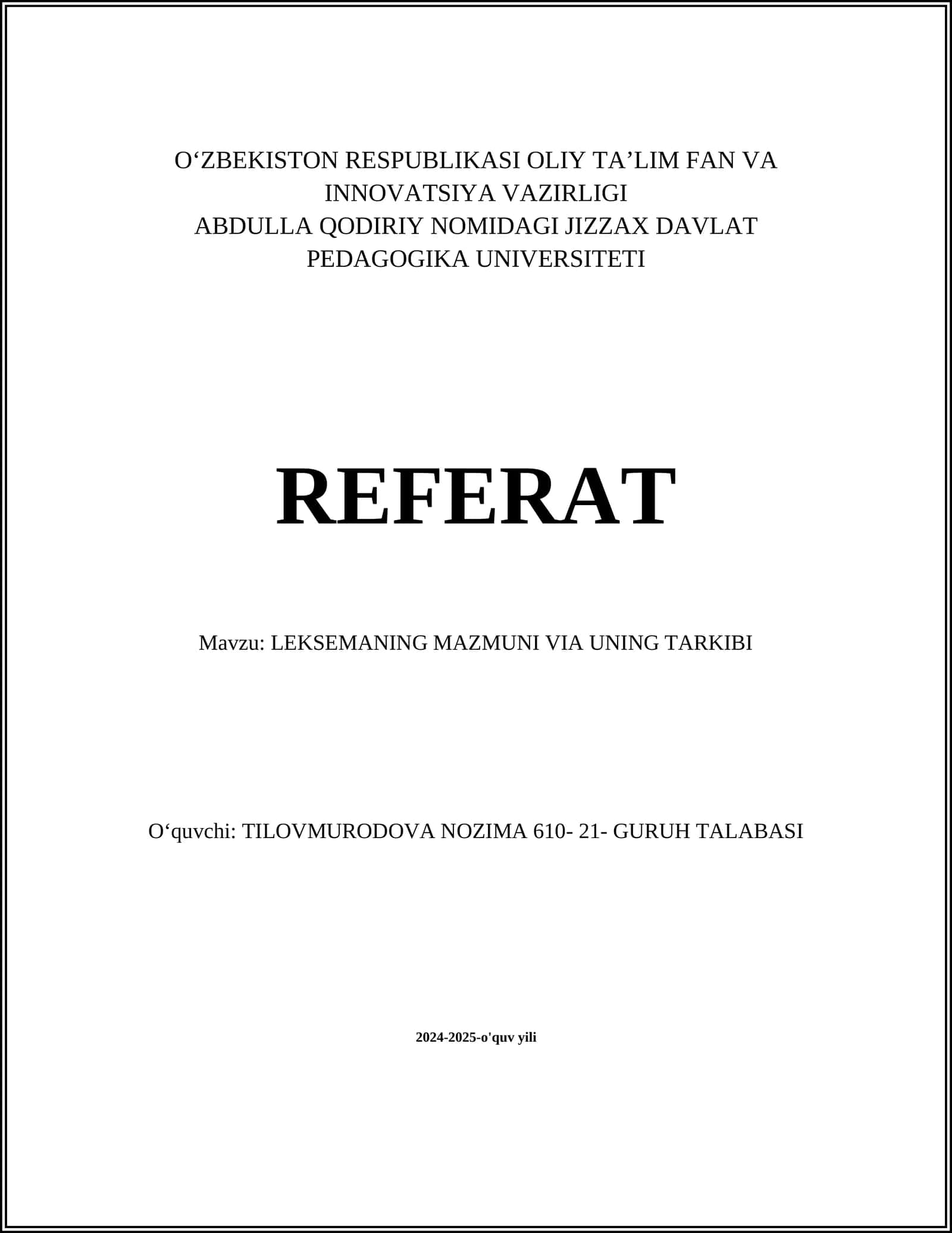 LEKSEMANING MAZMUNI VIA UNING TARKIBI 1