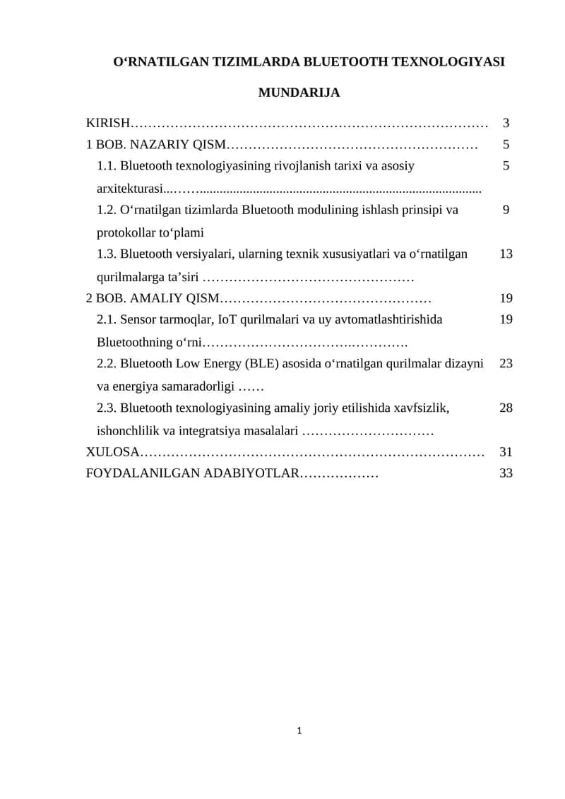 O‘RNATILGAN TIZIMLARDA BLUETOOTH TEXNOLOGIYASI 1