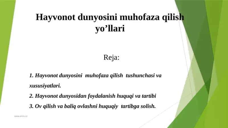 Hayvonot dunyosini muhofaza qilish yo’llari 1