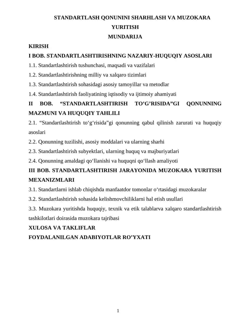 Standartlash qonunini sharhlash va muzokara yuritish 1