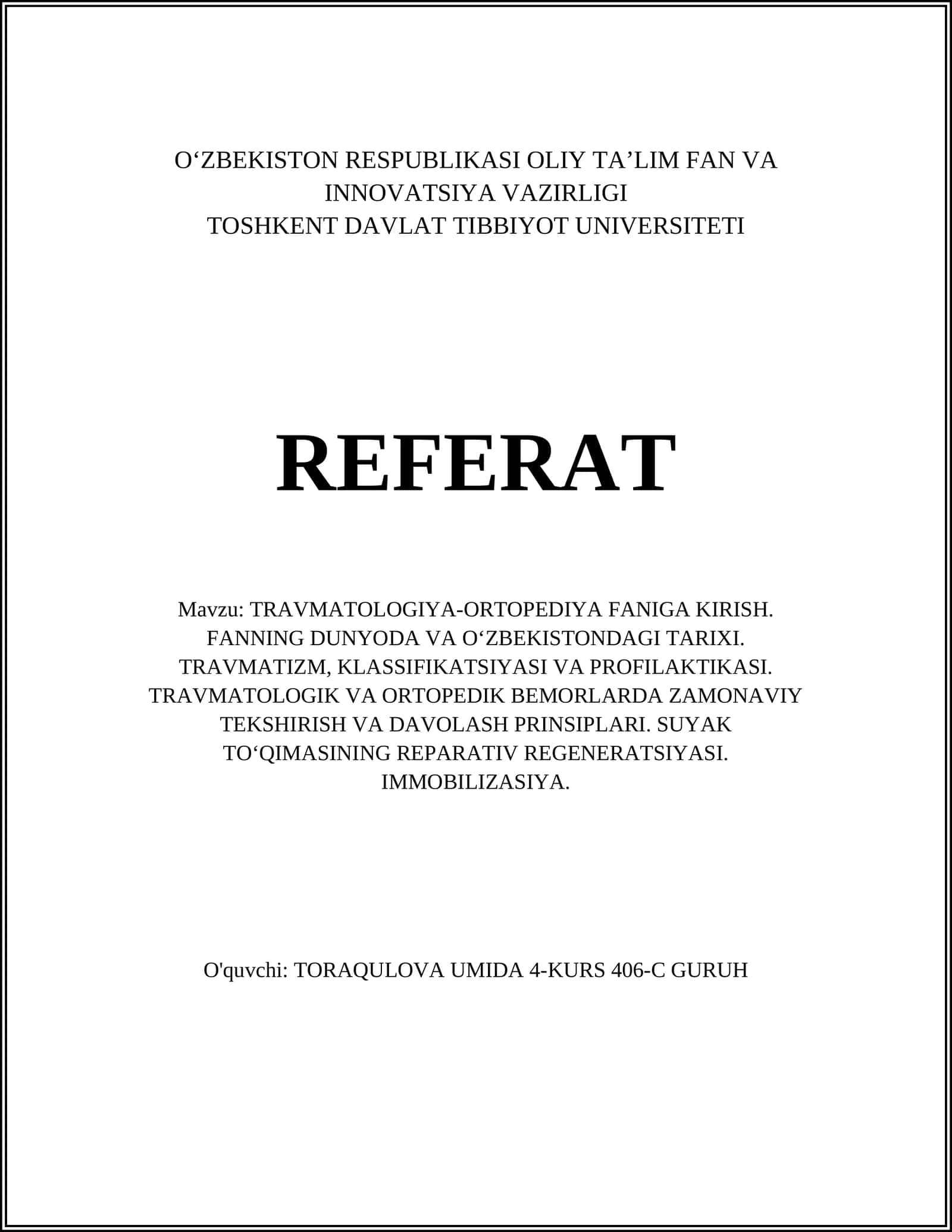 TRAVMATOLOGIYA-ORTOPEDIYA FANIGA KIRISH 1