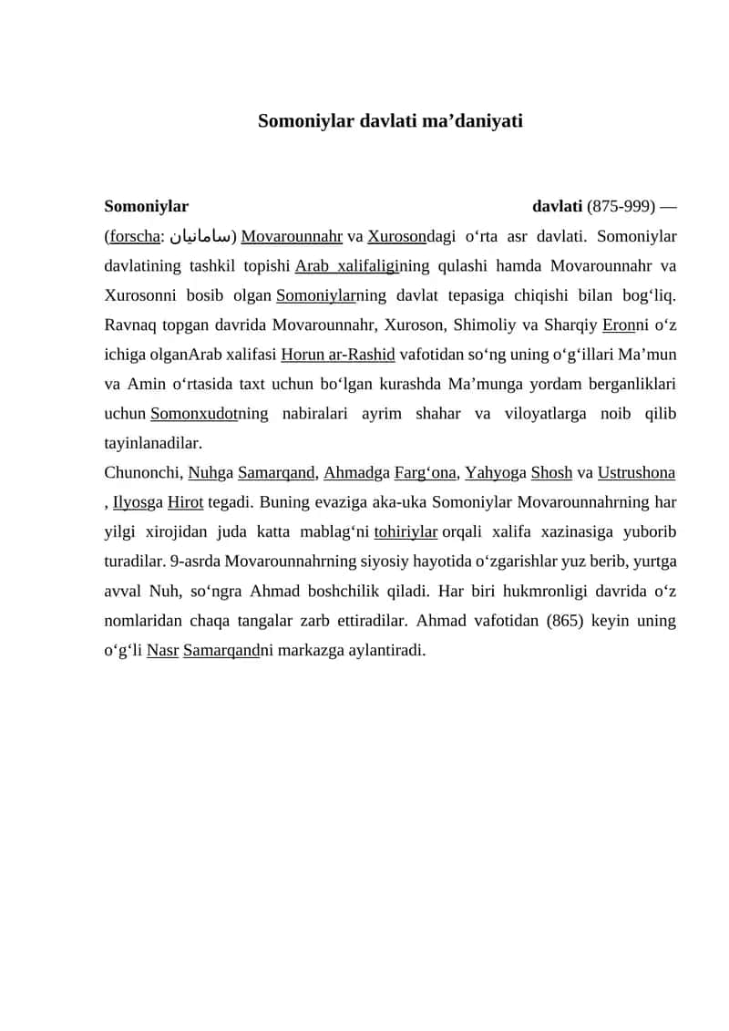 Somoniylar davlati ma’daniyati 1