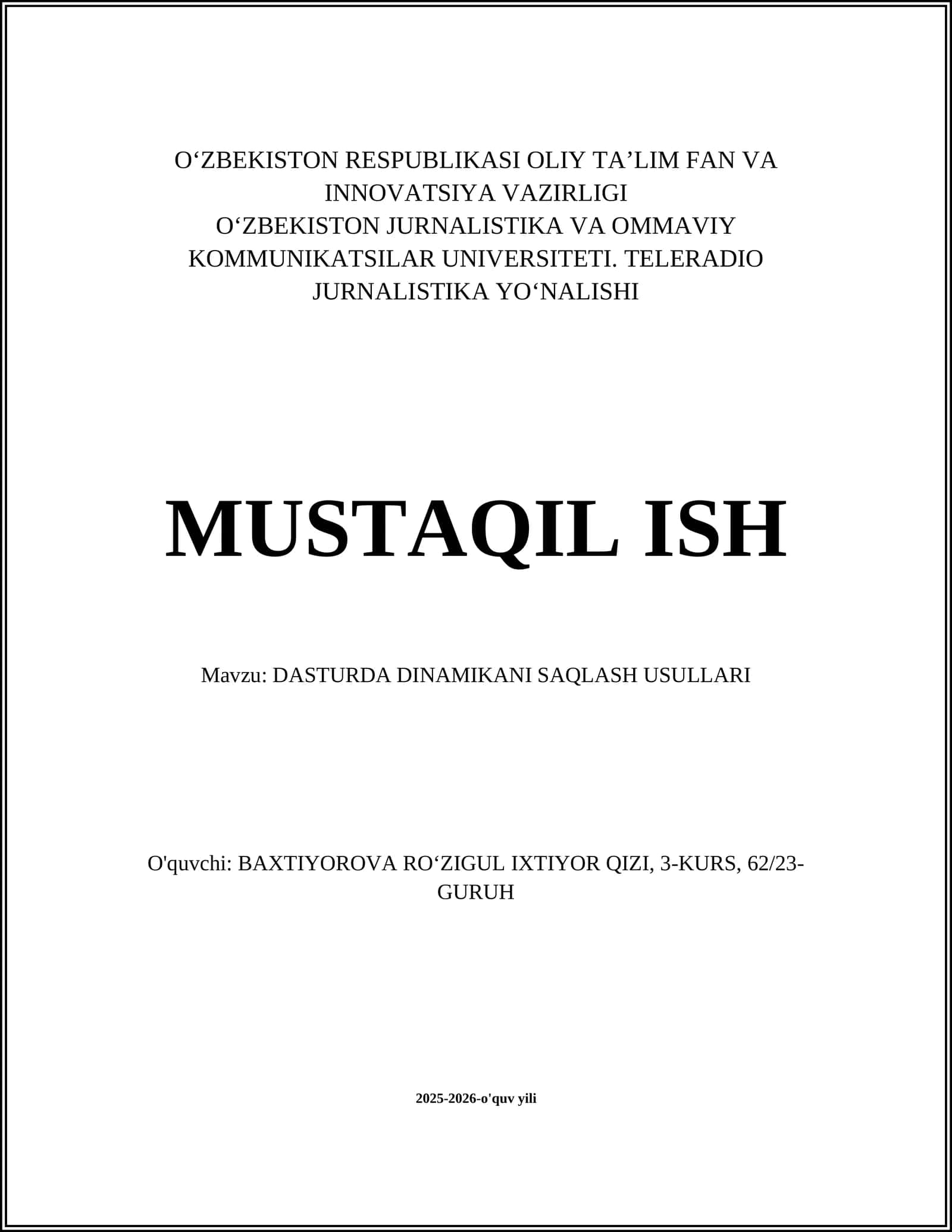 DASTURDA DINAMIKANI SAQLASH USULLARI 1