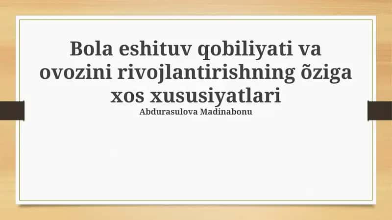 Eshitish va Nutqning Rivojlanish Bosqichlari 1