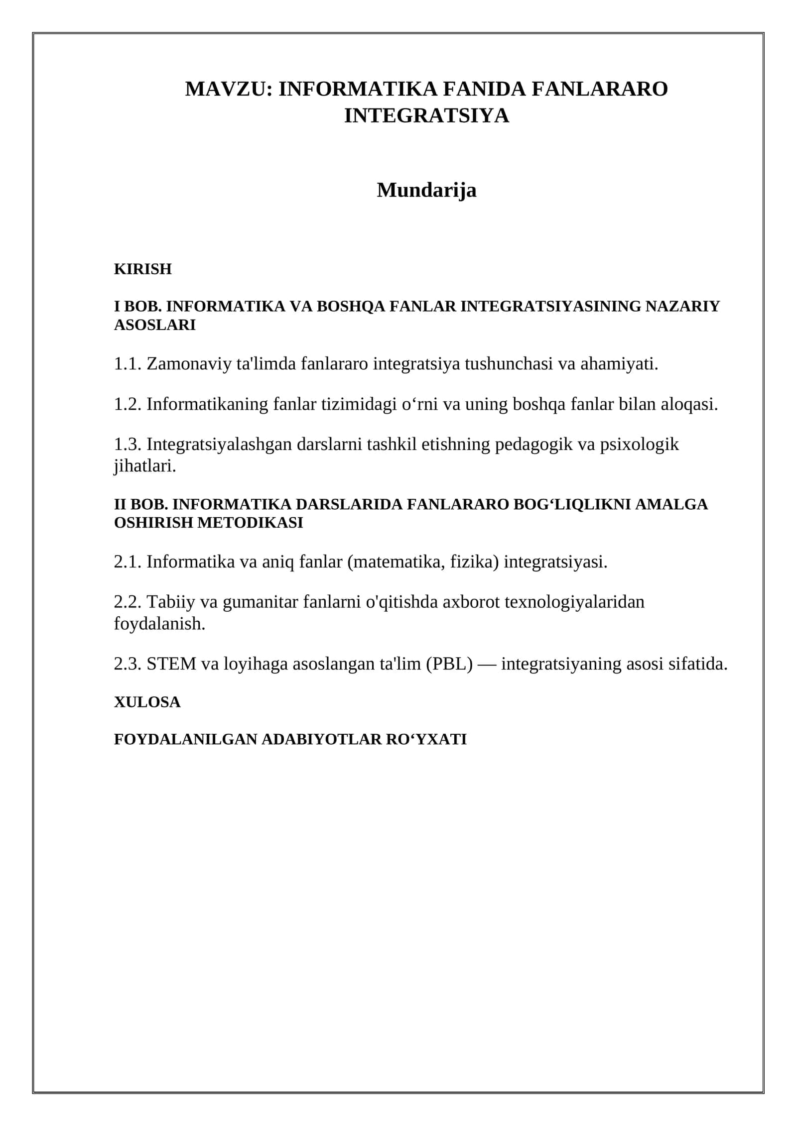 INFORMATIKA FANIDA FANLARARO INTEGRATSIYA 1