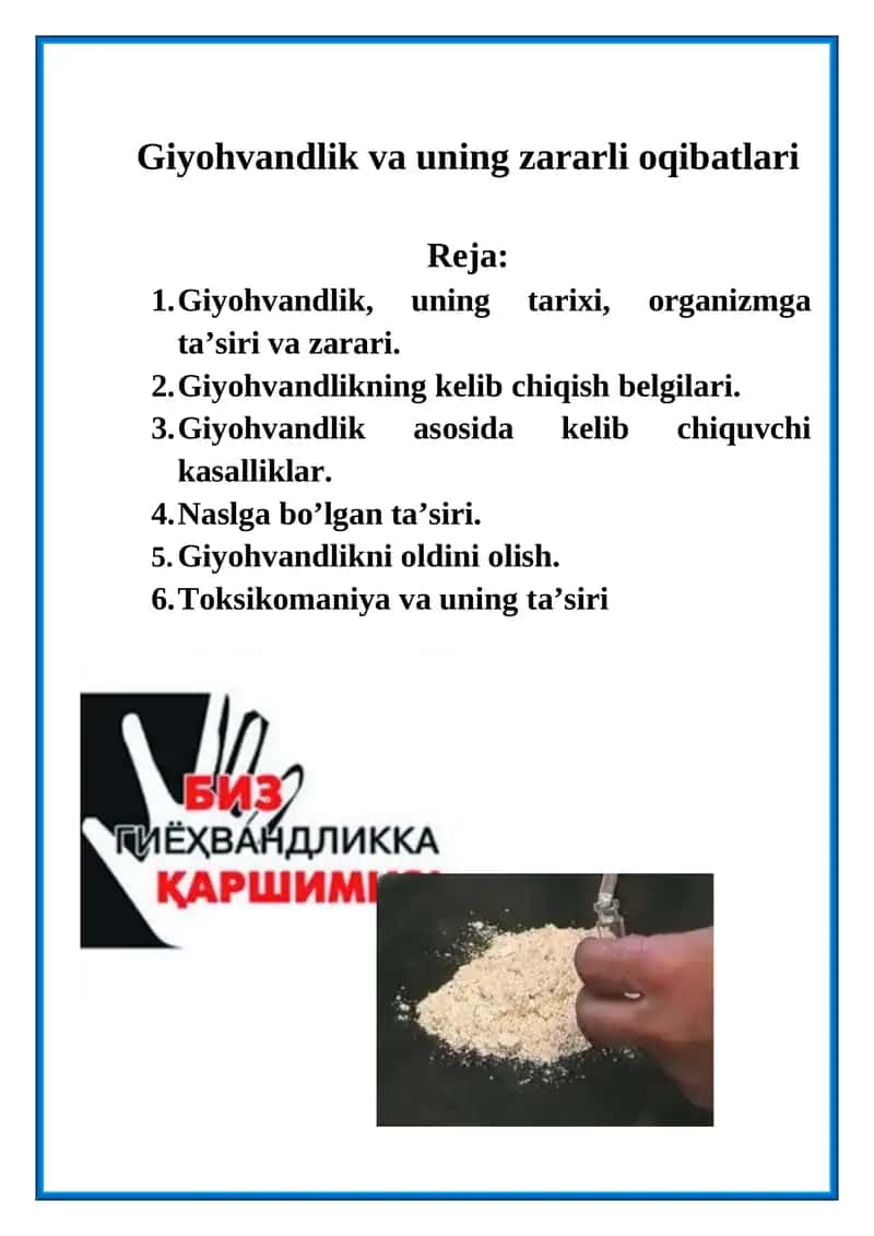 Giyohvandlik va uning zararli oqibatlari 1