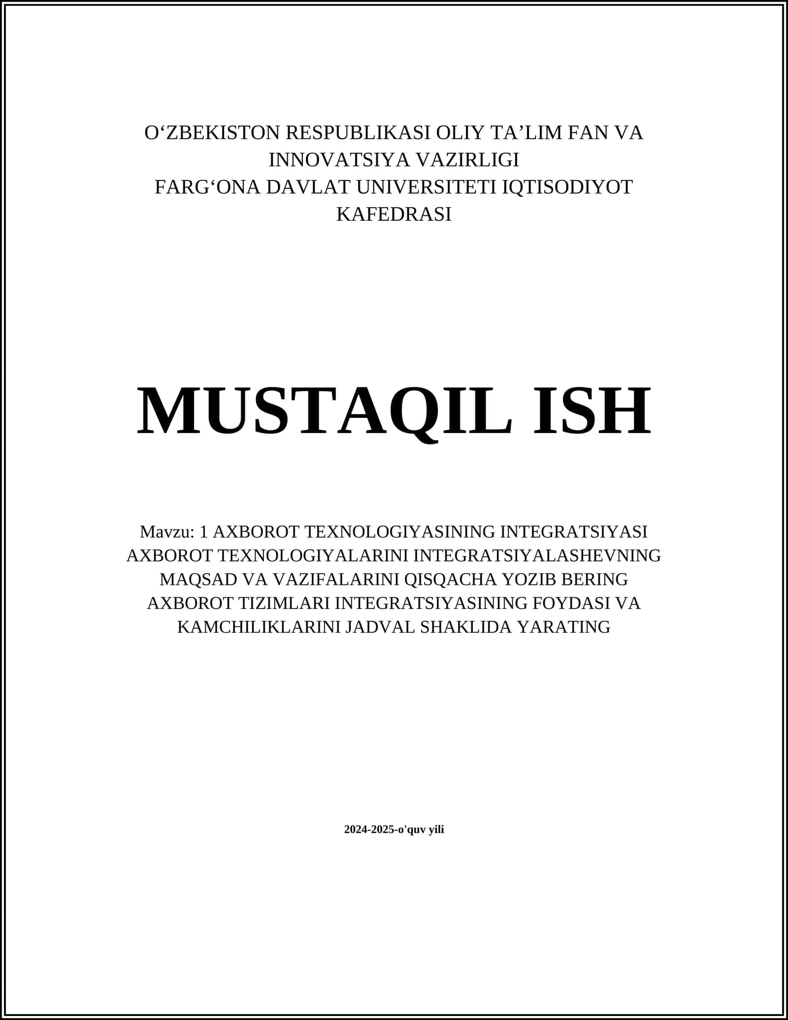 AXBOROT TEXNOLOGIYASINING INTEGRATSIYASI 1