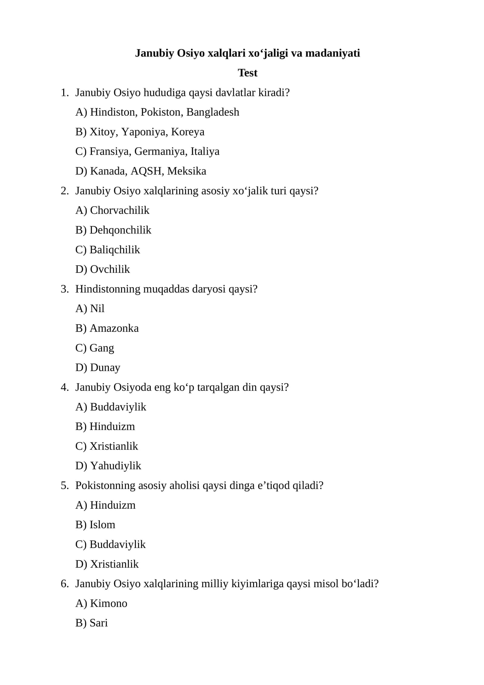 Janubiy Osiyo xalqlari xoʻjaligi va madaniyati 1