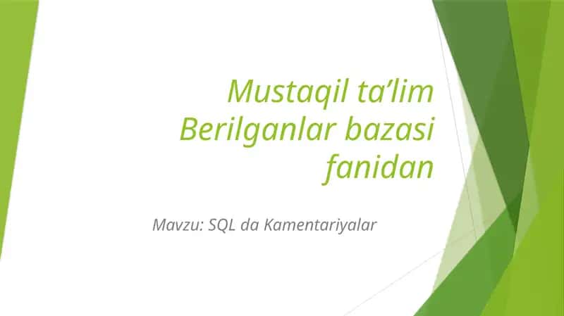 SQL da Kamentariyalar 1
