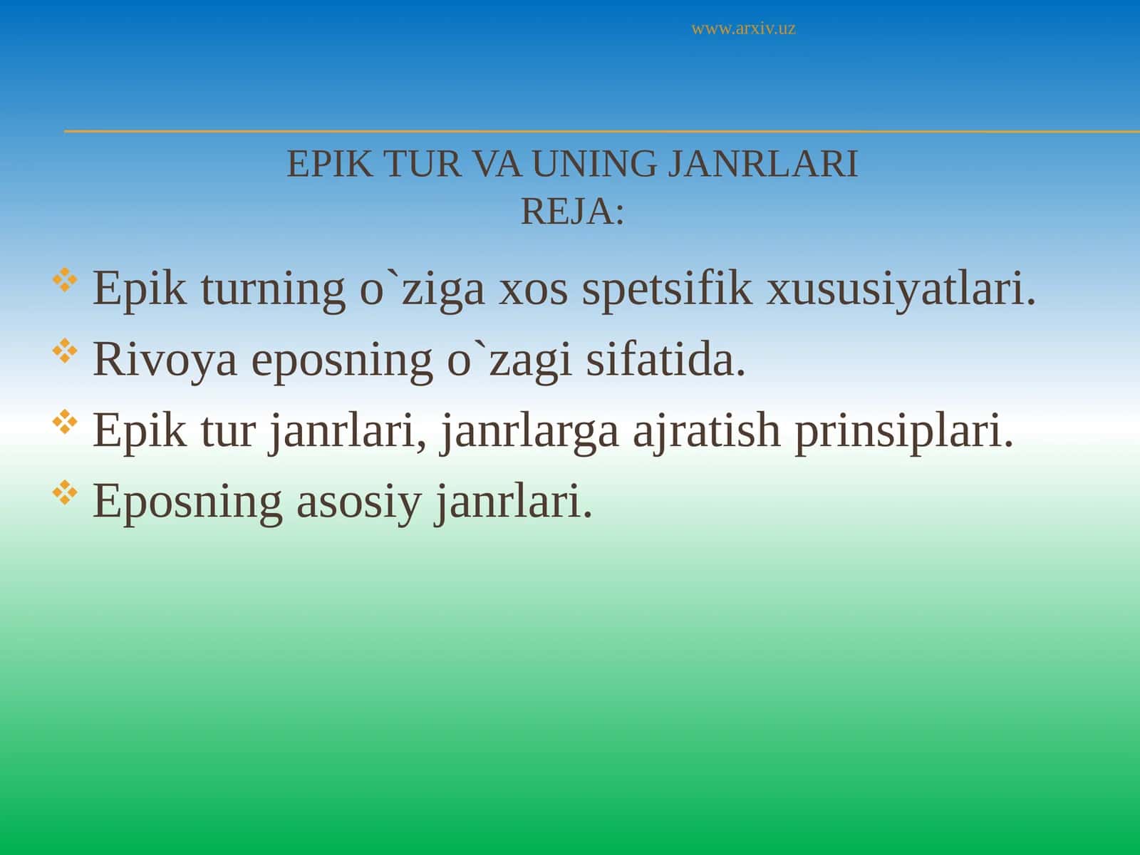 Epik tur va uning janrlariReja 1
