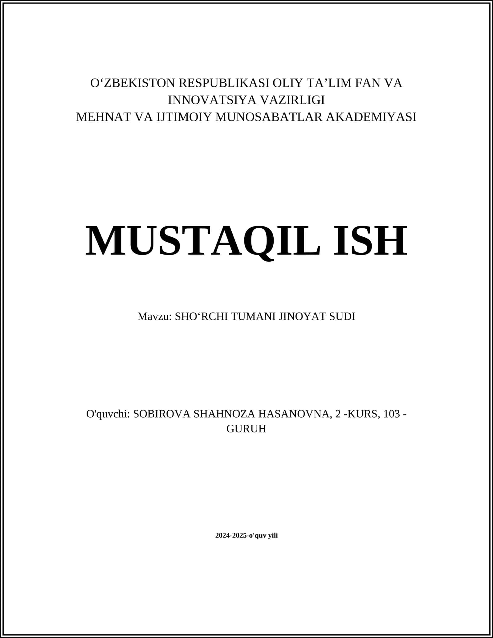 SHOʻRCHI TUMANI JINOYAT SUDI 1