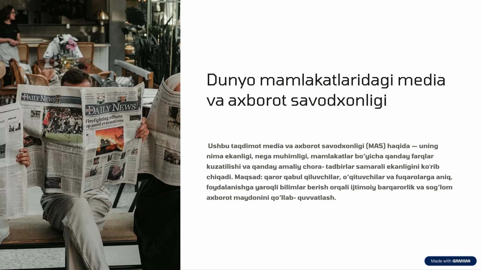Dunyo mamlakatlaridagi media va axborot savodxonligi 1