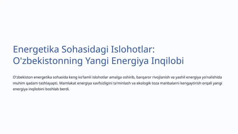 Energetika Sohasidagi Islohotlar 1