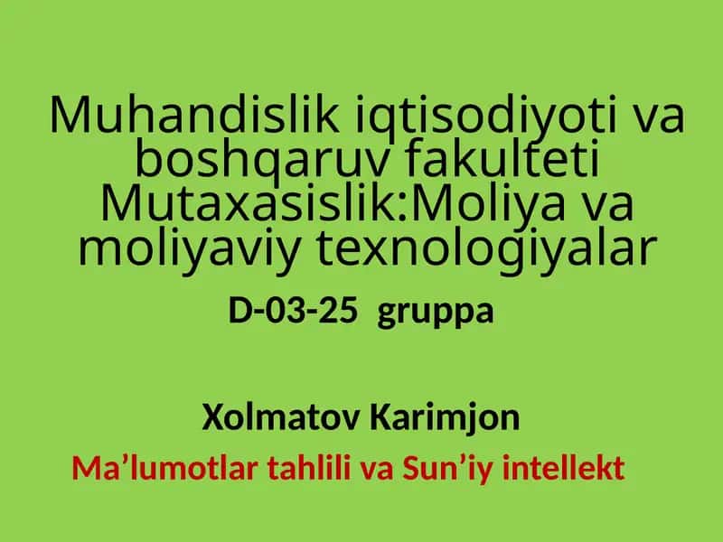 Maʼlumotlar tahlili va Sunʼiy intellekt 1