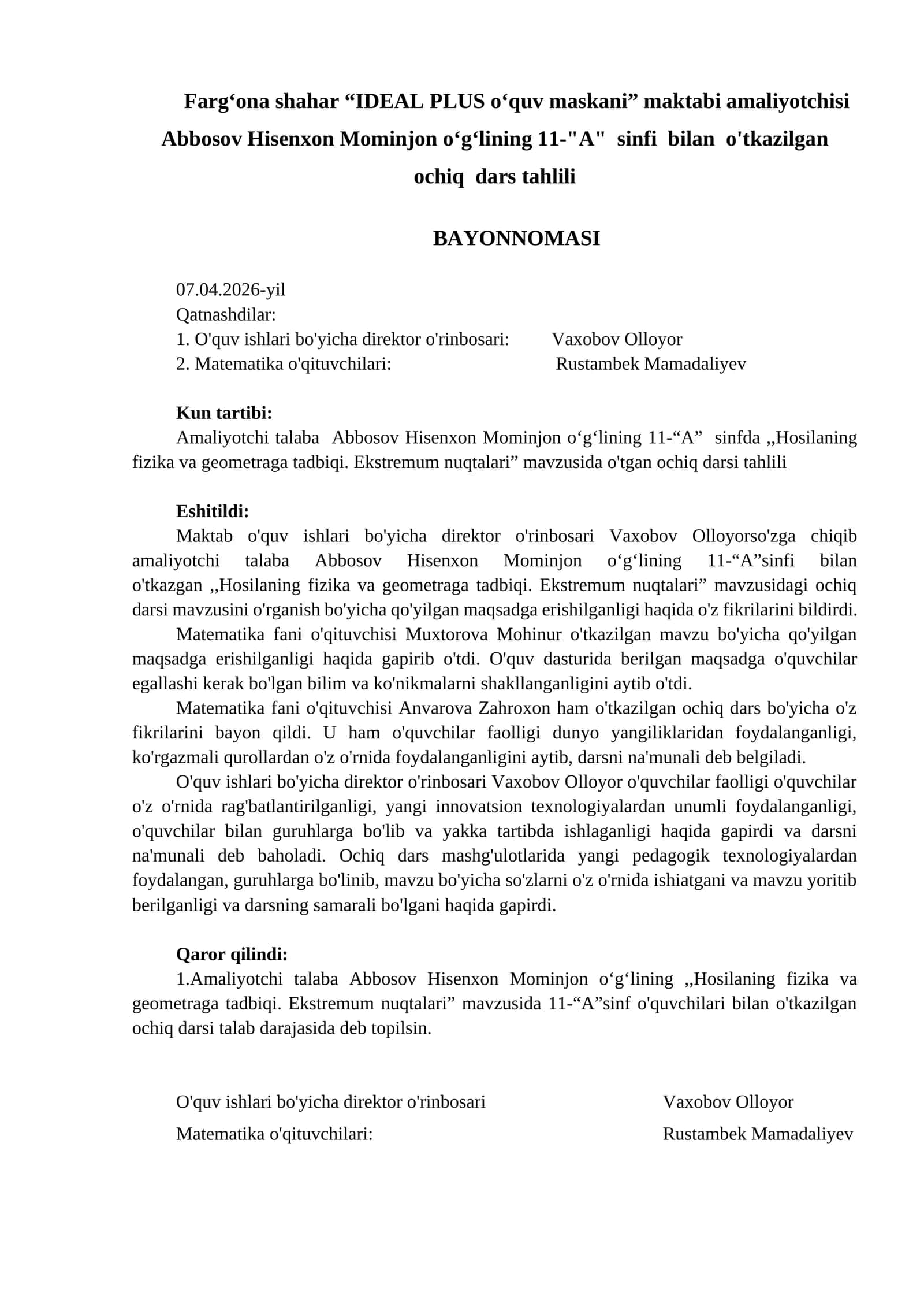 Ochiq dars bayonnomasi namunasi 1