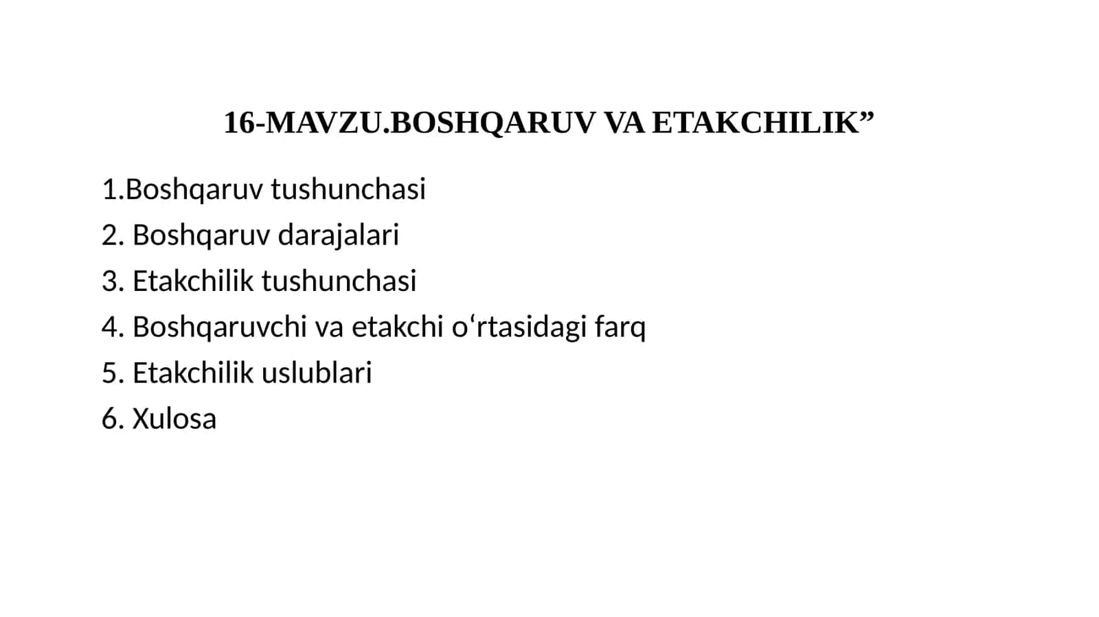 BOSHQARUV VA ETAKCHILIK 1