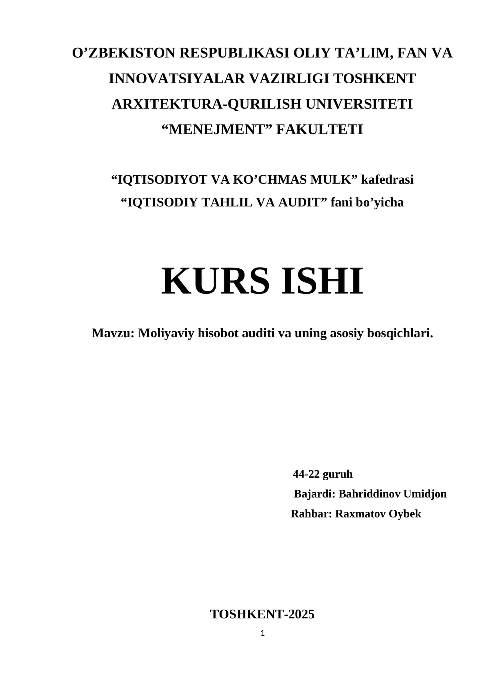 Moliyaviy hisobot auditi va uning asosiy bosqichlari 1