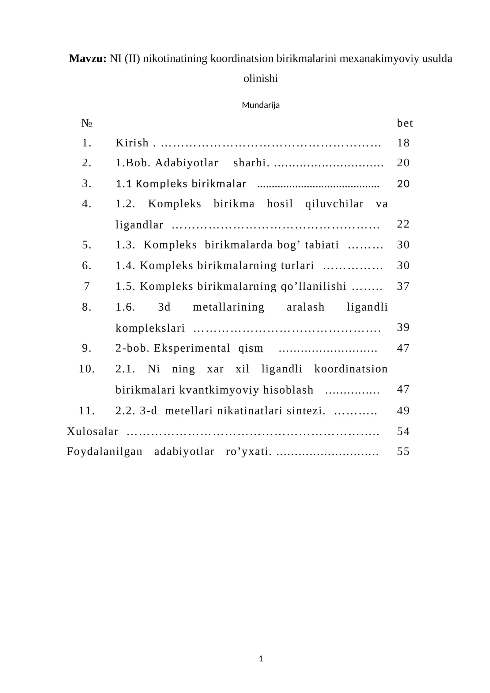 NI (II) nikotinatining koordinatsion birikmalarini mexanakimyoviy usulda olinishi 1