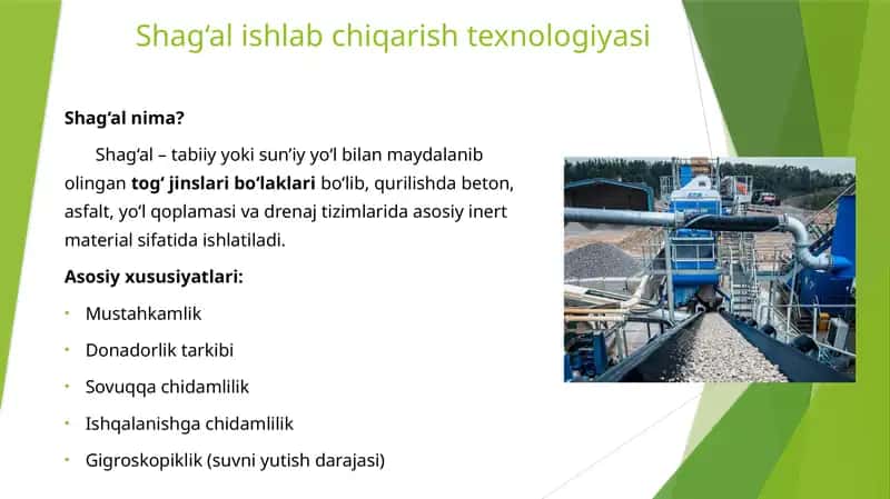 Shag‘al ishlab chiqarish texnologiyasi 1