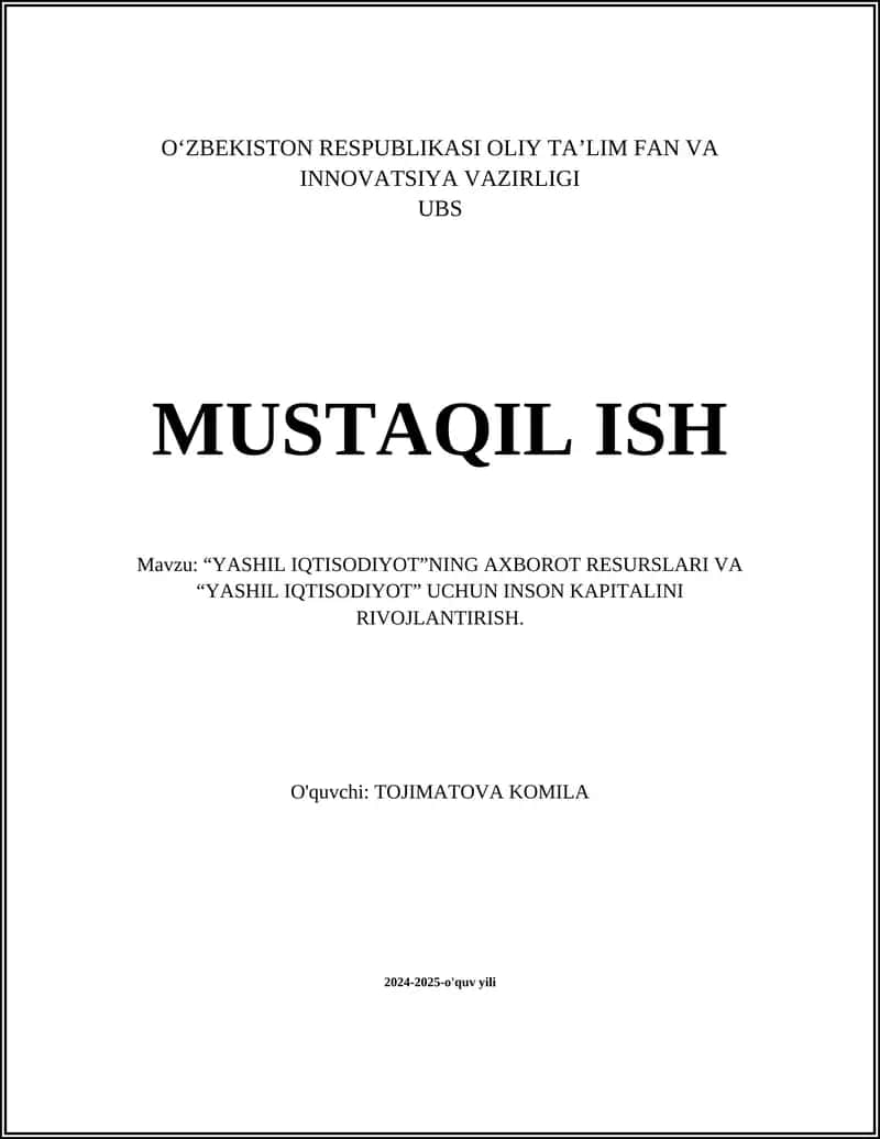 "Yashil iqtisodiyot" 1