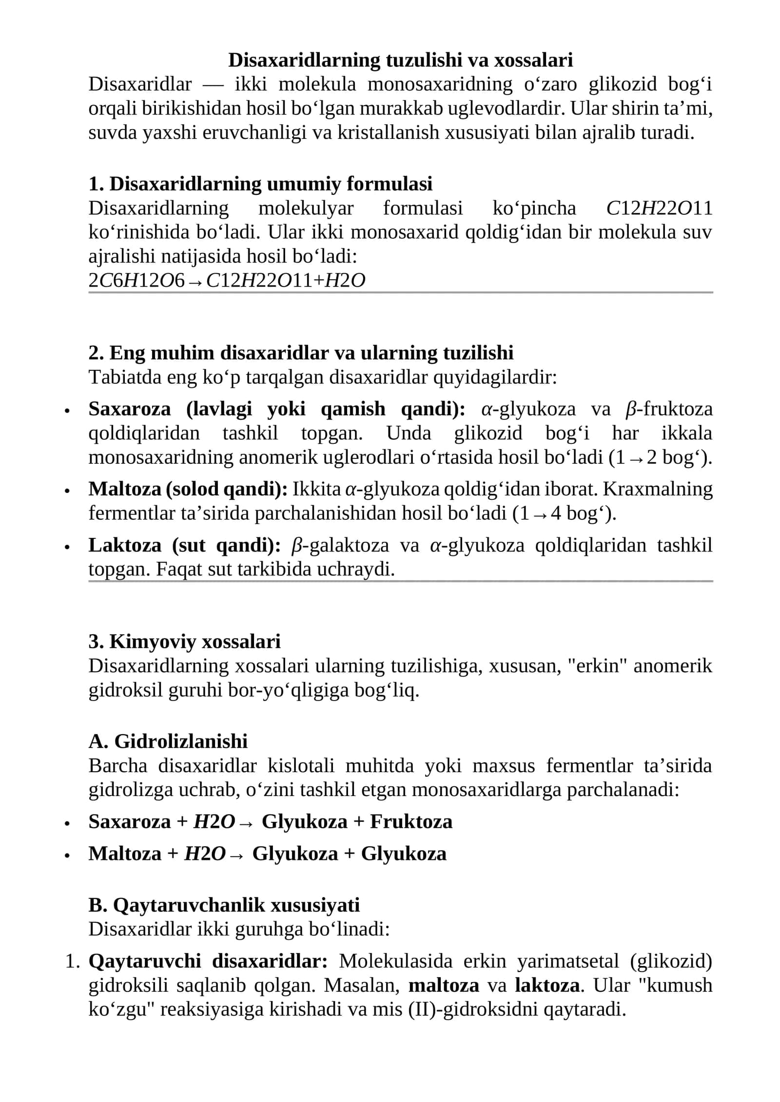 Disaxaridlarning tuzulishi va xossalari 1
