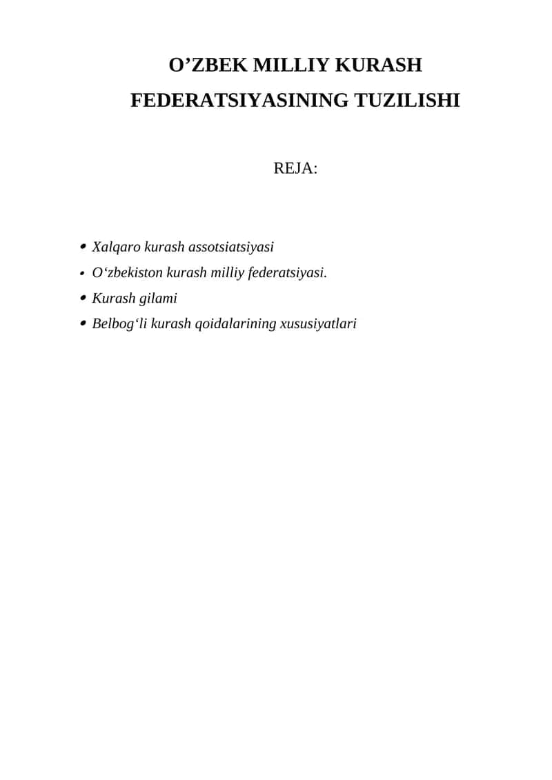 O’ZBEK MILLIY KURASH FEDERATSIYASINING TUZILISHI 1