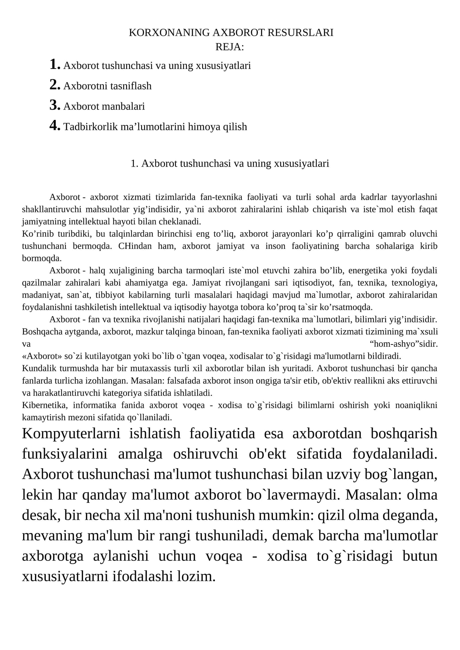 Axborot Tushunchasi va Uning Xususiyatlari 1