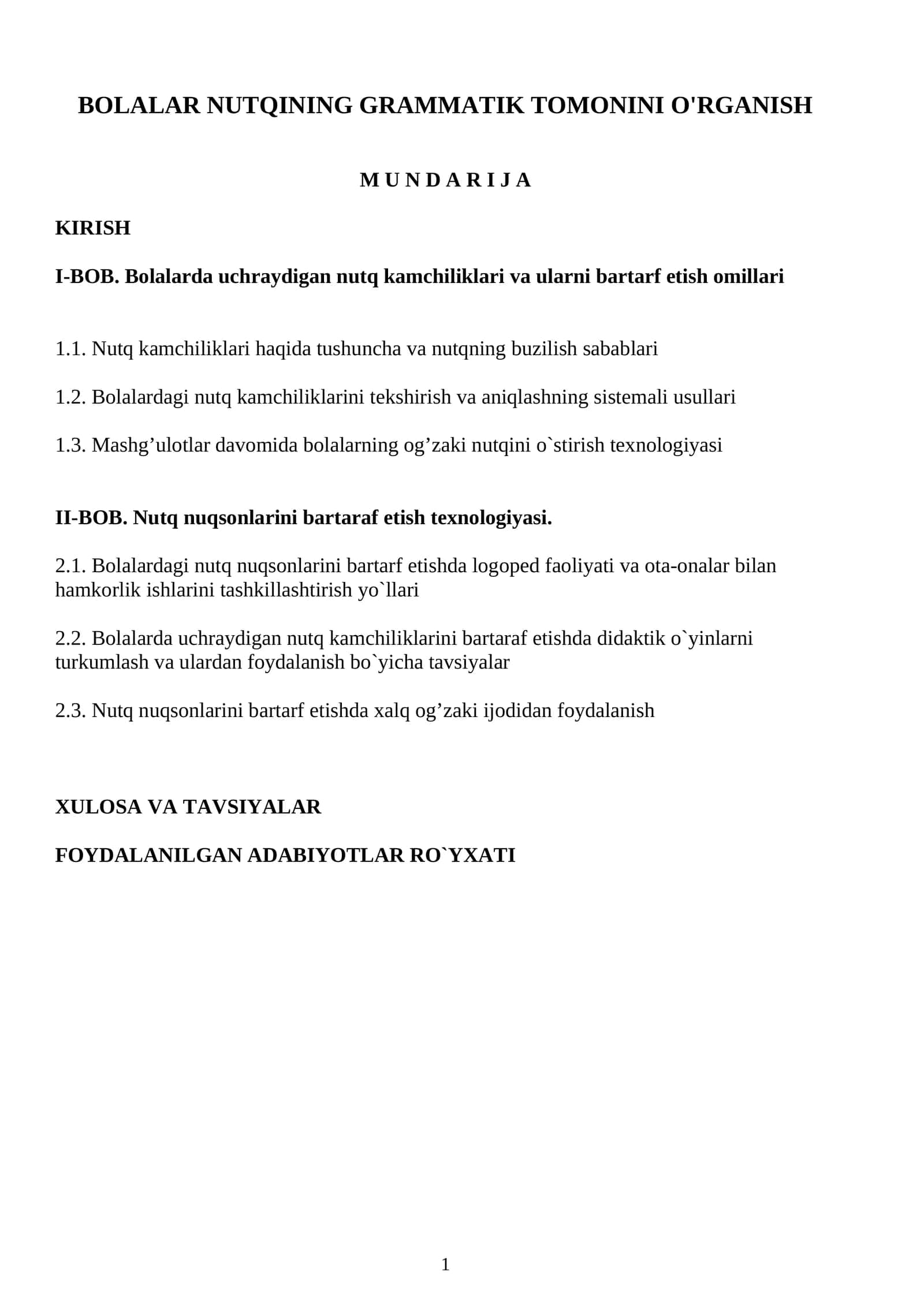 BOLALAR NUTQINING GRAMMATIK TOMONINI O'RGANISH 1
