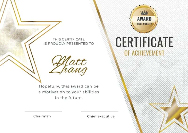 CERTIFICATE OF ACHIEVEMENT 1