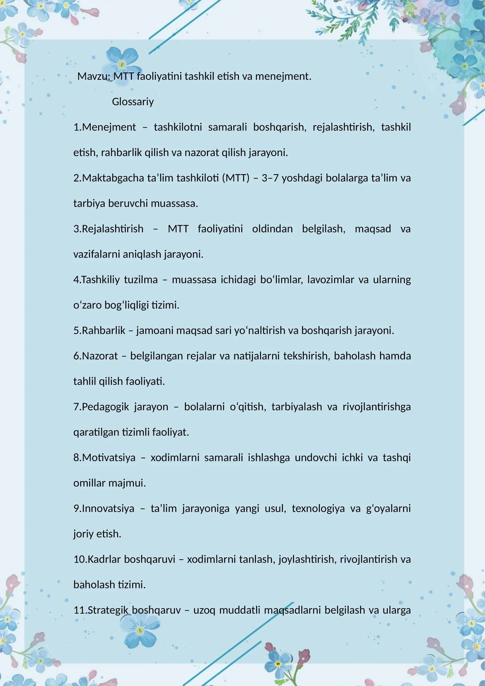 MTT faoliyatini tashkil etish va menejment 1