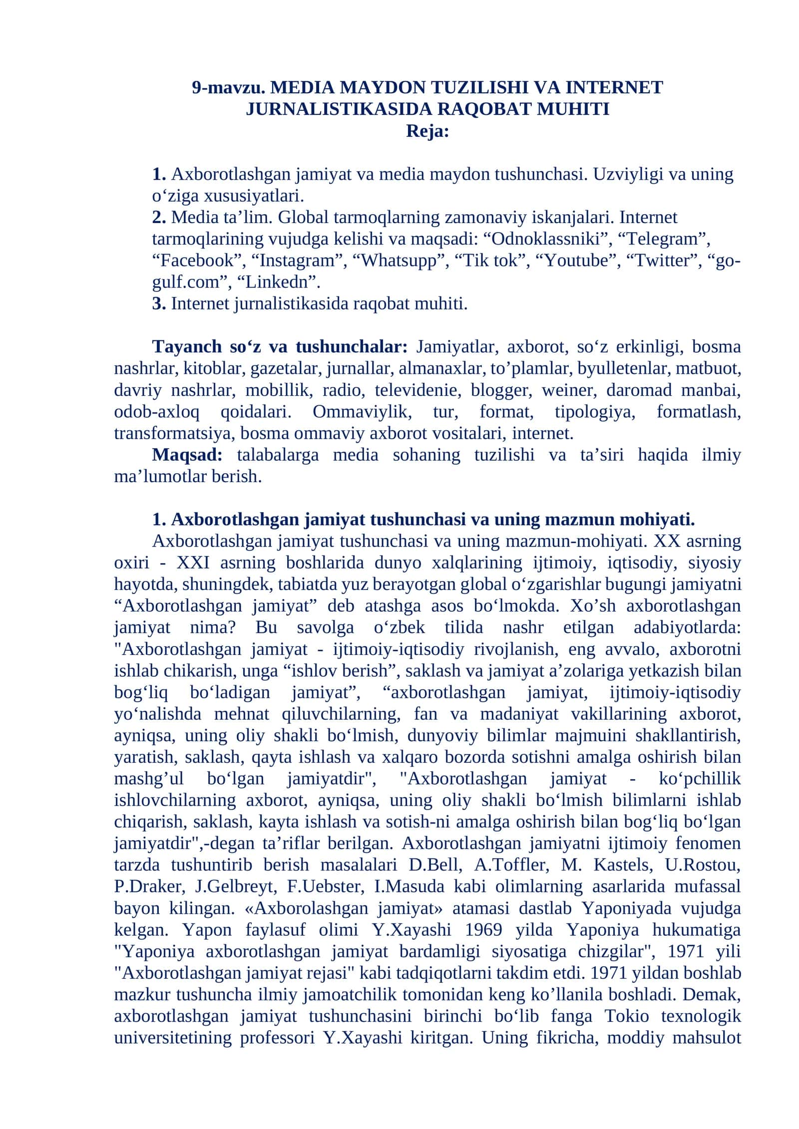 MEDIA MAYDON TUZILISHI VA INTERNET JURNALISTIKASI 1