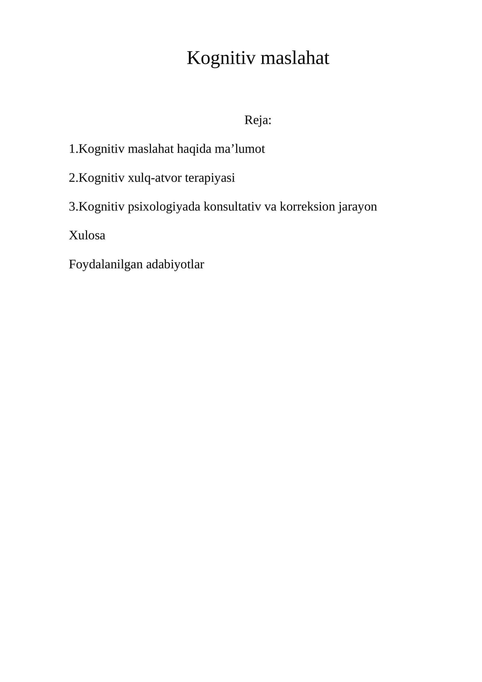 Kognitiv maslahat 1