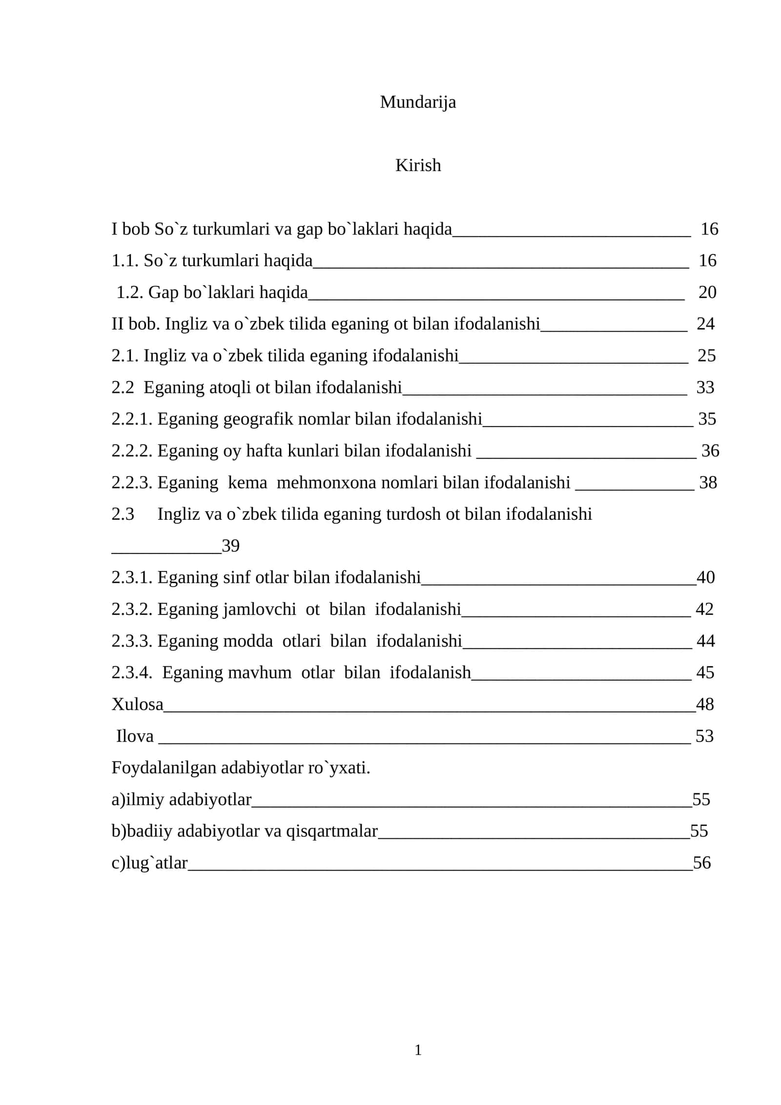 Ingliz va o`zbek tilida eganing ot bilan ifodalanishi 1