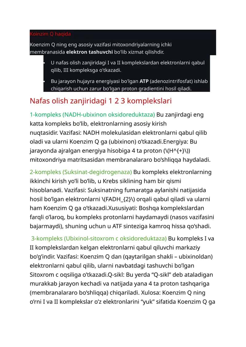 sAMF VA sGMF, uch karbon kislotalar sikli (kreb sikli) nafas olish zanjirining 1 2 3 komplekslari