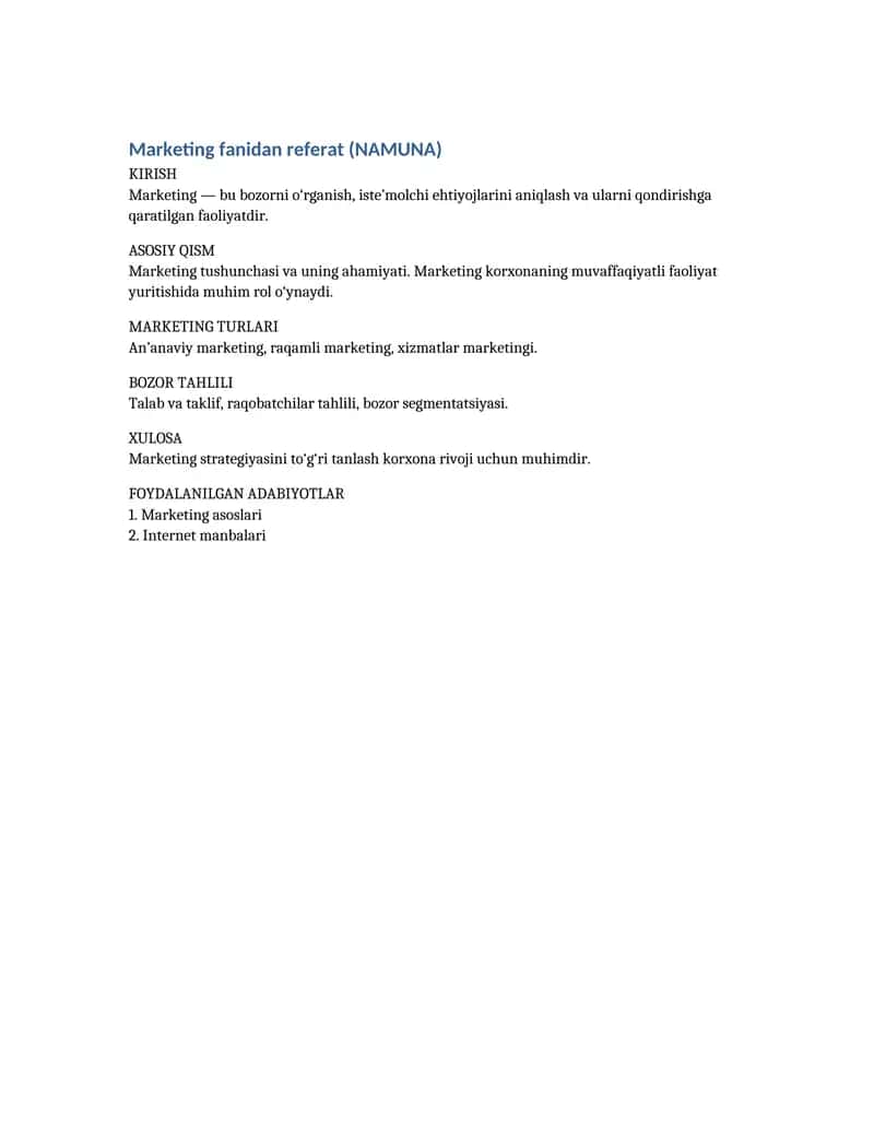 Marketing fanidan referat (NAMUNA) 1
