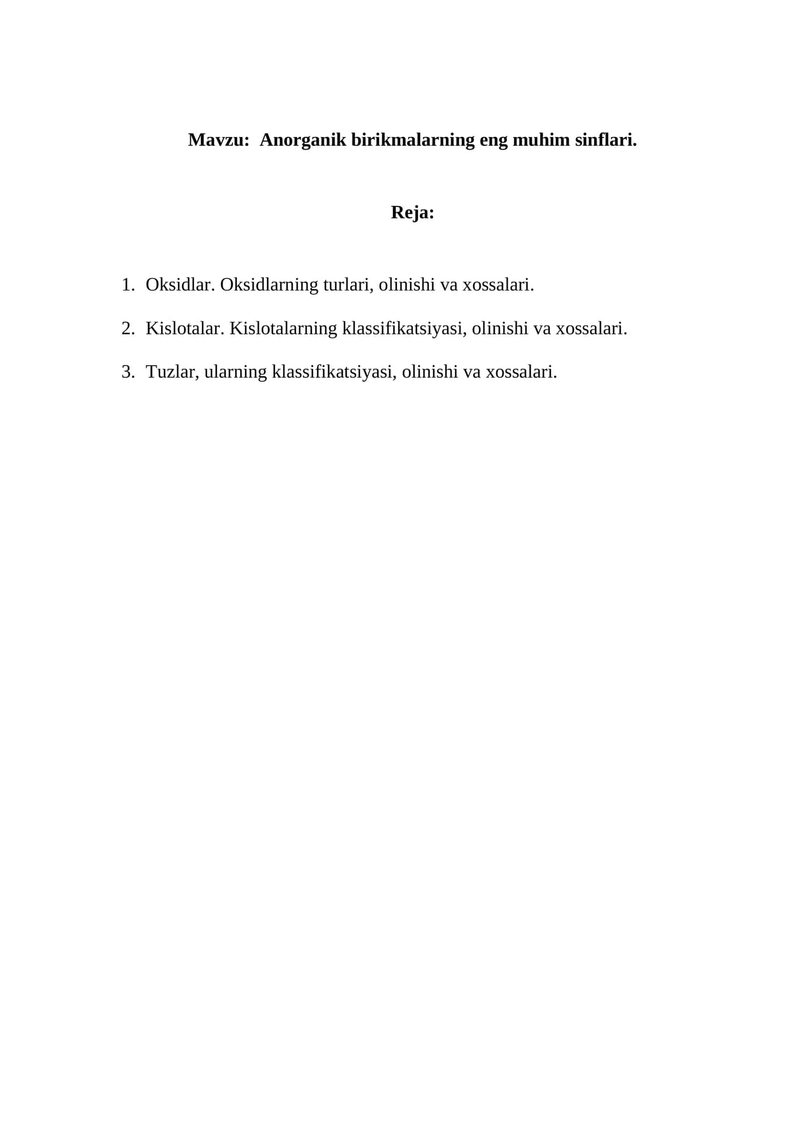 Anorganik birikmalarning eng muhim sinflari 1