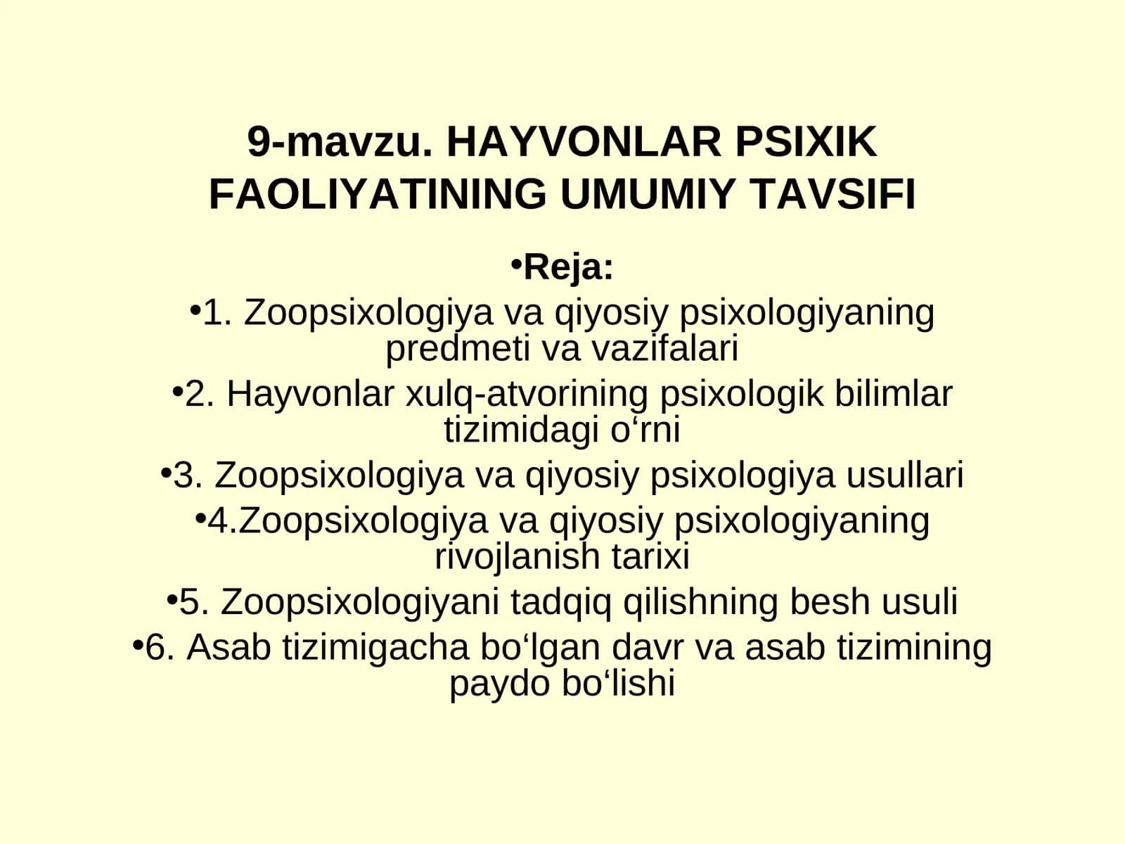 HAYVONLAR PSIXIK FAOLIYATINING UMUMIY TAVSIFI 1