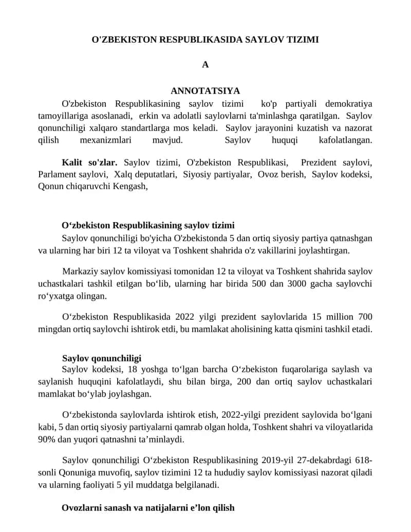 O'ZBEKISTON RESPUBLIKASIDA SAYLOV TIZIMI 1